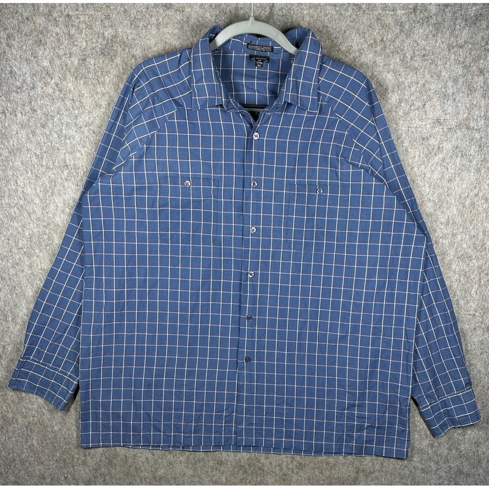 Sir William For The Big Man 1X Blue Plaid Button Up Shirt Long Sleeve